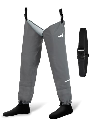 KastKing RiverWalker Hip Waders, Breathable Waterproof Stockingfoot Hip Waders with 4mm Neoprene Booties, Fishing Waders - size: Large
