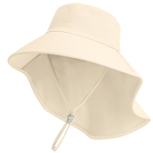 ZOORON Outdoor Kids Sun Hat with Neck Flap UPF 50+ Sun Protection Fishing Hat Wide Brim Summer Kids Beach Hats for Girls Boys - color: 1pack-beige