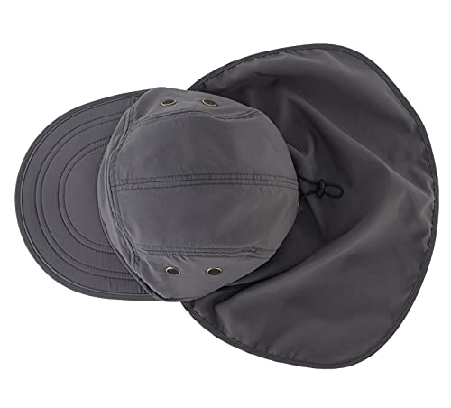 Connectyle Mens Foldable UV Protection Sun Hat with Removable Neck Flap Outdoor Adventure Sun Cap for Fishing Hiking Safari - color: Dark Grey