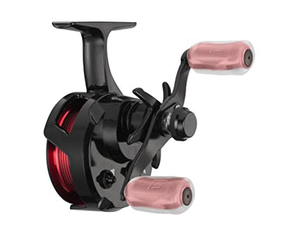 13 Fishing - Descent Aluminum - Inline Ice Fishing Reel - 2.7:1 Gear Ratio - Left Hand Retrieve (Aluminum Spool Gen 2 Design) - D2AL-2.7-LH, Black/Red