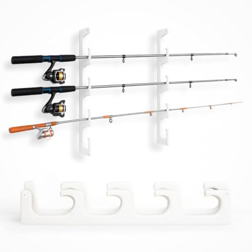 TRAPSKI Made in The USA Fishing Rod/Pole Holder Rack Organizers | Wall or Boat Mounting Fishing Rod Rack | Marine Grade HDPE Plastic | Pole Holder for up to 4 Rods | Stackable - color: H4 White