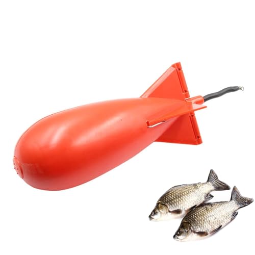 Carp Fishing Tackle, 5.5x5.5x14.5cm Rocket Shape Spod Fishing Feeders | Float Lure Bait Holder Container, Spomb Pellet Feeders for Position Outdoor Tools - color: Red