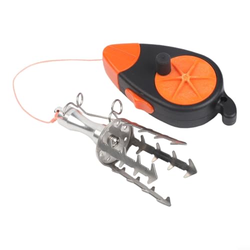 Stainless Steel Fishing Lure Retriever with 30M PE Line, Bait Rescue Tool for Snagged Hooks in Weeds Rocks, Tackle Recovery Device for Minnow Pencil Vib, Black Silver Orange