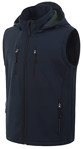 CREATMO US Men's Casual Lightweight Warm Thin Outerwear Vest Windbreaker Sleeveless Jacket With Removable Hood - color: Navy, size: 3X-Large