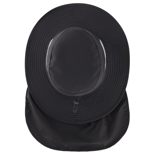 Connectyle UPF 50+ Wide Brim Sun Hat for Men Women UV Protection Fishing Hat with Neck Flap Outdoor Safari Bucket Hiking Hats - color: Black