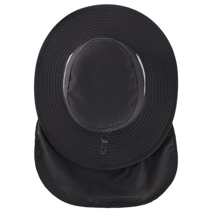 Connectyle UPF 50+ Wide Brim Sun Hat for Men Women UV Protection Fishing Hat with Neck Flap Outdoor Safari Bucket Hiking Hats - color: Black
