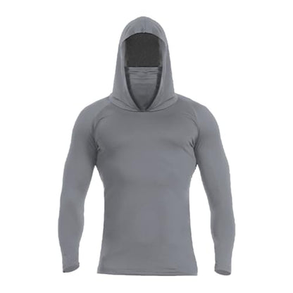 Men's UPF 50+ Sun Protection Hooded Shirt with Integrated Face Cover Long Sleeve Lightweight Rash Guard Shirts - color: C201- Gray, size: XX-Large