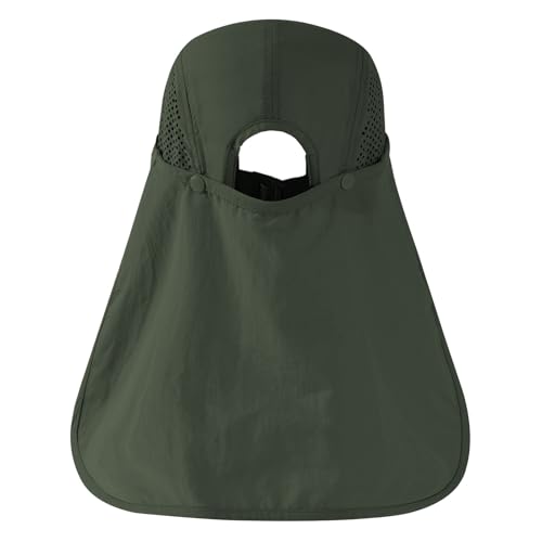 BASSDASH UPF 50+ Foldable Fishing Hat Baseball Cap with Removable Neck Flap Portable for Men Women Golf Hiking - color: Army Green With Unfoldable Brim
