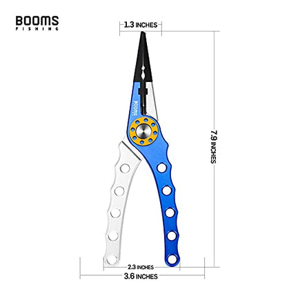 Booms Fishing X1 Aluminum Fishing Pliers Saltwater, Surf Fishing Tackle Kit, Fishing Multitool Hook Remover Braided Fishing Line Cutting and Split Ring with Coiled Lanyard and Sheath - color: Blue(coms 1 Sheath and 1 Lanyard)