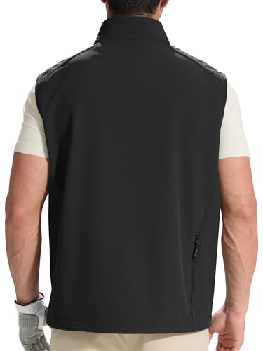 FREE SOLDIER Men's Lightweight Golf Vest Outerwear Windproof Sleeveless Softshell Jacket Running Vest - color: Black, size: XX-Large