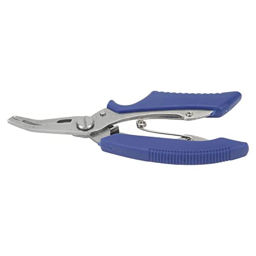 Fishing Pliers Multi Function Lure Pliers with Curved Mouth Stainless Steel Fishing Hook Remover and Line Cutting Scissors Braid Cutters for Outdoor Fishing Durable (Blue) - color: Blue