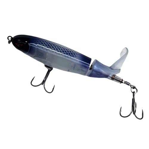 Bestac Topwater Fishing Lures Set Popper Lures for Bass Catfish Pike Perch Bass Lures with Floating Rotating Tail Artificial Hard Bait Multiple Colors - color: Transparent blue