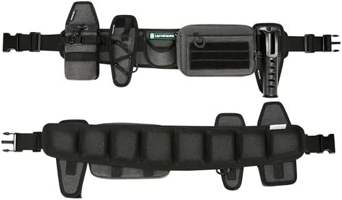 Wading Fishing Belt with Rod Holder and Tackle Pouch, Grey | Hands Free for Lure, Lumbar Support, Waists 32 to 61 Inches, Modular Detachable, Pliers Holster, Water Bottle Holder - color: Grey