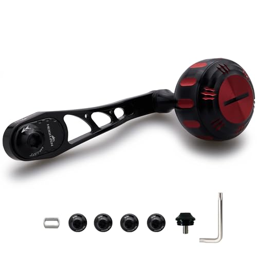 HEIGHTEN 65mm/75mm Fishing Reel Handle with 35mm Knob for Shimano Daiwa Abu Garci Penn Kastking Lew's Baitcasting Reel Power Crank Accessory - color: Black & Red