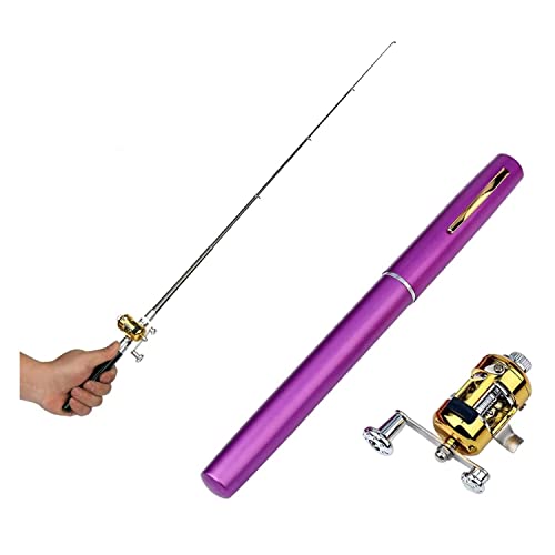 2023 Pocket Size Fishing Rod - Pen Fishing Pole and Reel Combo, Portable Telescopic Small Fishing Pole Mini Fishing Rod, Micro Collapsible Fishing Rod and Reel Combo Travel Fishing Kits - color: Purple