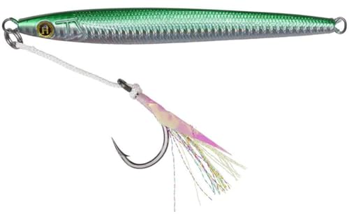 Hogy Big-Game Sand EEL Jig - Tuna Fishing Lure Knife-Style Deep Water Jig | Knife-style deep water jig with heavy-duty assist hooks for Tuna, Striped Bass, Groundfish & saltwater fishing. - color: Green, size: 10/0 - 8.5oz