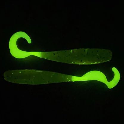 A.M. Fishing Curly Tail Jerkshad 4 Inch Soft Baits Garlic Infused,– 8 Pack – Saltwater & Freshwater Fishing Lures for Bass, Redfish, Snook, and Trout - color: Pearl Treuse