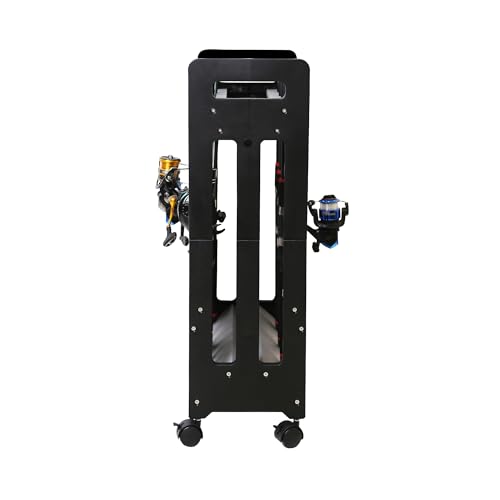 JOYWAVE Fishing Rod Holder,Fishing Pole Holders for Garage,Plastic Fishing Rod Rack,16-Slots,Portable Wheels