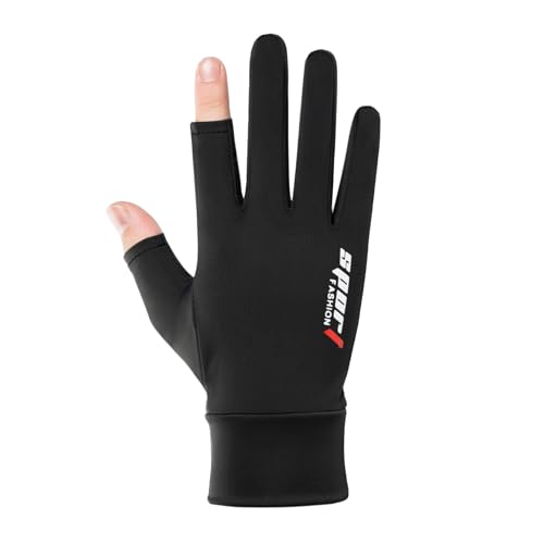 Mens-Sunblock-Gloves-UV-Protection Open-Finger Breathable Quick-Drying Ice-Silky Summer Outdoor Driving Hiking - color: Black