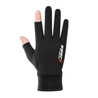 Mens-Sunblock-Gloves-UV-Protection Open-Finger Breathable Quick-Drying Ice-Silky Summer Outdoor Driving Hiking - color: Black