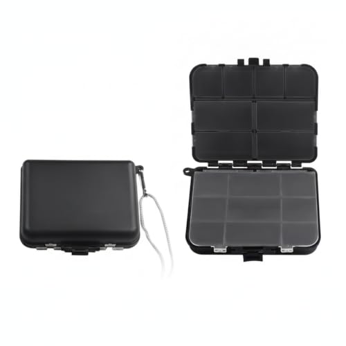Fits Standard Vest Pockets and Kayak Hatches: Compact Double-Sided Fishing Tackle Box for Lures and Hooks, Black PP Plastic Storage Container - size: 4.57 x 3.62 x 1.26 in