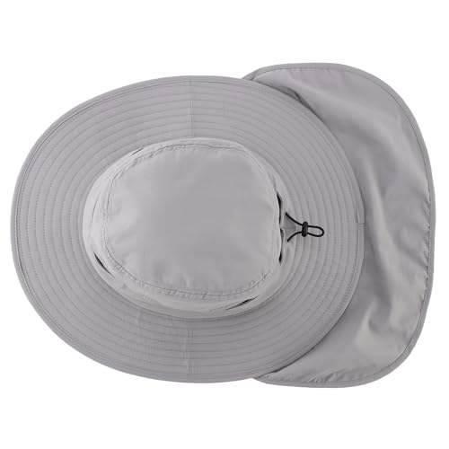 Connectyle Wide Brim Sun Hat for Men Women UPF 50+ Breathable Fishing Hat with Neck Flap Outdoor Hiking Safari Bucket Hats - color: Light Grey