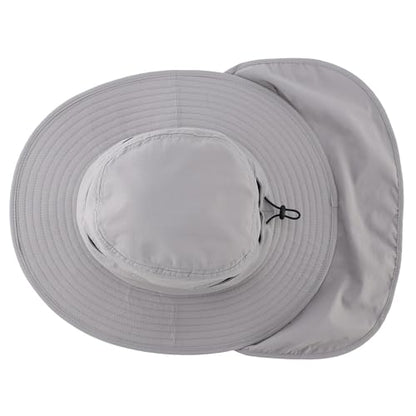 Connectyle Wide Brim Sun Hat for Men Women UPF 50+ Breathable Fishing Hat with Neck Flap Outdoor Hiking Safari Bucket Hats - color: Light Grey