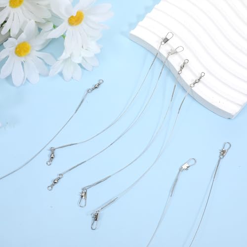 50 Pcs Fishing Leaders with Swivels, Steel Wire Fishing Leader | High-Strength Anti-Bite Wire Leader Line Kit for Saltwater Freshwater, Connects Lures, Hooks, Rigs (Green, 4/6/8/10/12 Inch) - color: Silver