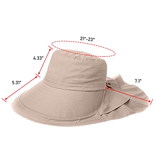 Womens Sun Hat UPF 50+ Wide Brim and Ponytail Hole, Hiking Safari Hat with Neck Flap… - color: Beige