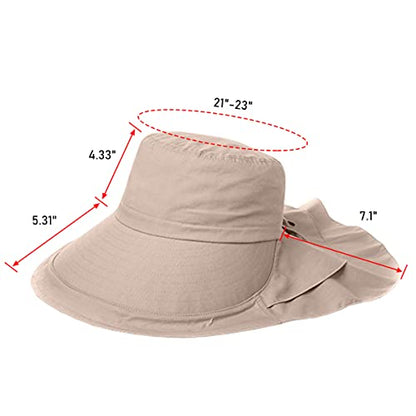 Womens Sun Hat UPF 50+ Wide Brim and Ponytail Hole, Hiking Safari Hat with Neck Flap… - color: Beige