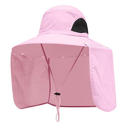 Sun Blocker Hats Outdoor Sun Protection Fishing Cap with Neck Flap Large Brim Outdoor Hat - color: Pink