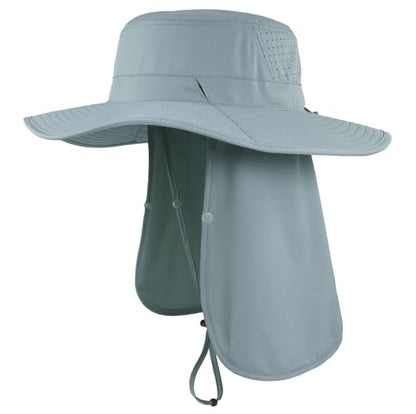Connectyle Men's Wide Brim Sun Hat with Neck Flap UPF 50+ Packable Breathable Boonie Bucket Hat for Fishing Hiking Safari - color: Bluish Mint Green
