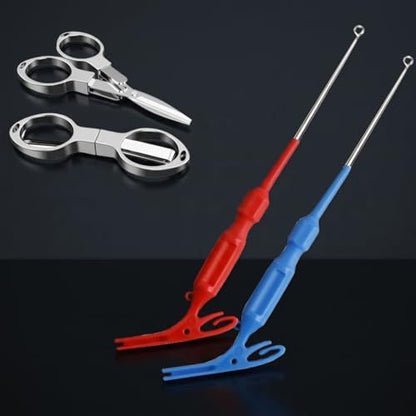 predolo Foldable Fishing Scissors, Stainless Steel Braided Line Cutter, Anti Rust Fishing Line Scissors for Tackle Box, Pocket Portable, Three3-in-1 knotting and hook - style: Three3-in-1 knotting and hook
