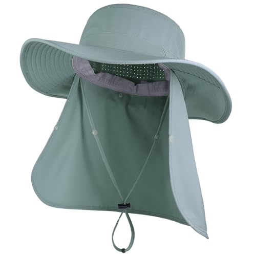 Connectyle Men's Wide Brim Sun Hat with Neck Flap UPF 50+ Packable Breathable Boonie Bucket Hat for Fishing Hiking Safari - color: Bluish Mint Green