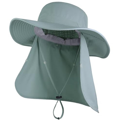 Connectyle Men's Wide Brim Sun Hat with Neck Flap UPF 50+ Packable Breathable Boonie Bucket Hat for Fishing Hiking Safari - color: Bluish Mint Green