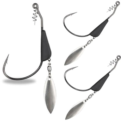Reaction Tackle Tungsten Bladed Underspin Swimbait Hooks, Weighted Weedless Jig Heads for Bass, Pike, and Musky, Freshwater and Saltwater Fishing (3-Pack) - size: 1/2 Oz - 5/0 Hook