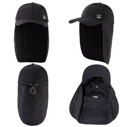 TOP-EX L/XL/XXL UV50+ Waterproof Neck Flap Baseball Sun Cap - color: Black, size: X-Large