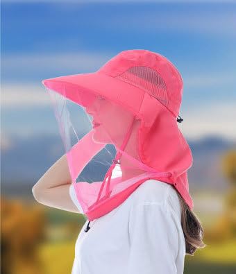 Mosquito Fishing Safari Mesh Net Hat with Neck Flap, Sun Protection Women Men Bug Cap, Hidden Netting Boonie - color: Pink