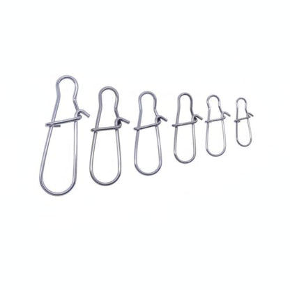 100-Pack Fishing Snap Connectors, Stainless Steel Lure Snaps for Quick Tackle Swapping, Assorted Sizes Saltwater and Freshwater Terminal Tackle Accessories - size: 3.54 x 2.76 x 0.79"
