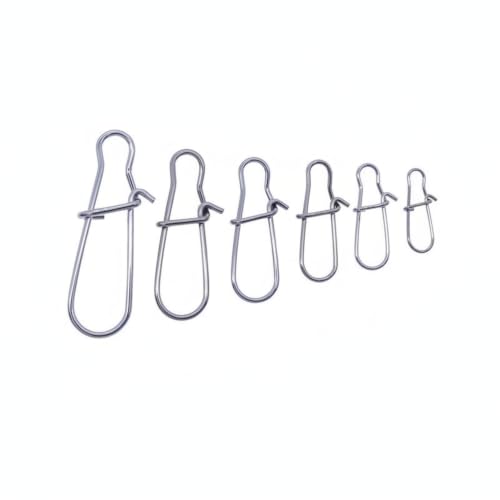 Gourd-Shape Stainless Steel Lure Snaps, Silver Finish Quick-Change Connectors for Saltwater and Freshwater Fishing Tackle (100-Pack Assorted Sizes) - size: 3.54 x 2.76 x 0.79"