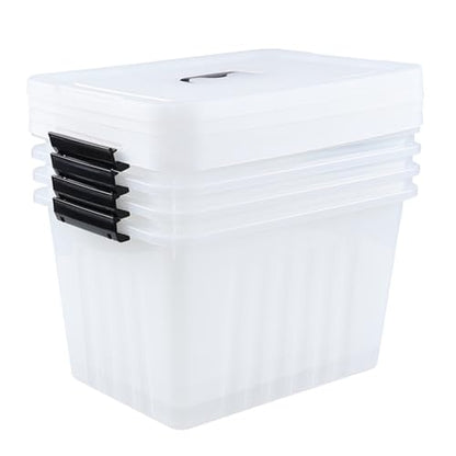 Vababa 4-Pack 18 Quart Clear Plastic Latch Storage Boxes with Lids | Secure Side Latch Clasps, Visible Clear Body, Top Carry Handle, Fit Household & Office Daily Organization - size: 18 Quart