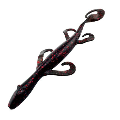 Wild Lizard Soft Lure, 5.5 Inch Scented Creature Bait for Bass Fishing, Active Legs & Tail, Dense Salt Body for Natural Sink, Ideal for Texas & Carolina Rig, 10-Pack - color: Black Red Flake