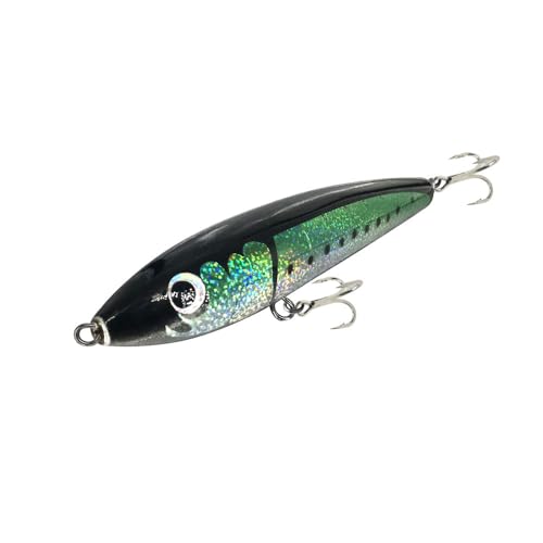 Topwater Pencil Popper Wobbler Hard Stick Baits Handmade Fishing Lure Plug Swimbait with Fishing Treble Hooks Bait Floating Saltwater 4.9OZ - color: green