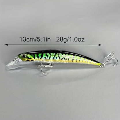 3pcs Iridescent Minnow Fishing Lures Set - 5" Sink Swimbaits, Ultra Long Casting, High-Index Plastic, Multi-Color with Treble Hooks Clear Storage Box - Perfect for Sea Fishing Bait - color: AH1328B-5'' 1oz