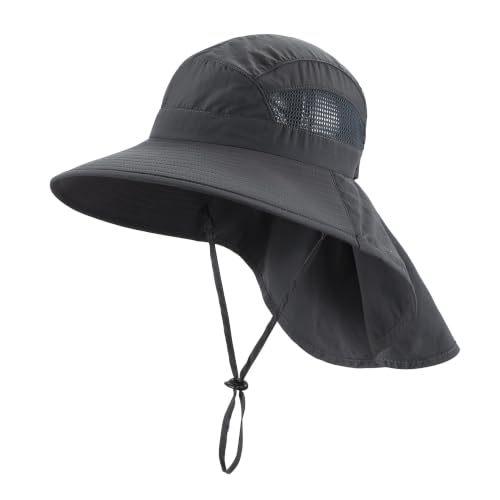 Home Prefer UPF50 Wide Brim Kids Sun Hat Neck Flap Boys Girls Sun Protection Hat for Beach Fishing - color: Dark Grey, size: 2-4T