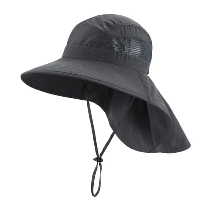 Home Prefer UPF50 Wide Brim Kids Sun Hat Neck Flap Boys Girls Sun Protection Hat for Beach Fishing - color: Dark Grey, size: 2-4T