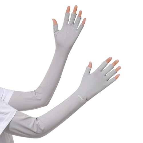 Full Finger UV Protection Gloves Driving Gloves Women, Breathable Touchscreen UPF Glove Sun Protection Glove - color: Slate Gray, size: One Size