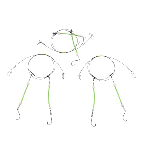 Saltwater Fishing Leaders, 49 Strands Stainless Steel Cable Tackle Rigs, Hooks, Swivels, Snap Connectors, Luminous Bead, 2 Arm Fishing Rig - size: 20#