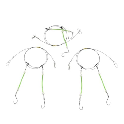 Saltwater Fishing Leaders, 49 Strands Stainless Steel Cable Tackle Rigs, Hooks, Swivels, Snap Connectors, Luminous Bead, 2 Arm Fishing Rig - size: 14#