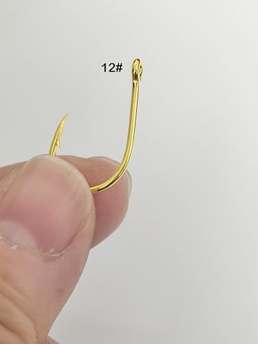 200pcs-300pcs Small Barbed Fishing Hooks Black High Carbon Fishing Hooks Set 6# 8# 10# 12# 14# 16# with Plastic Box - color: 200pcs gold